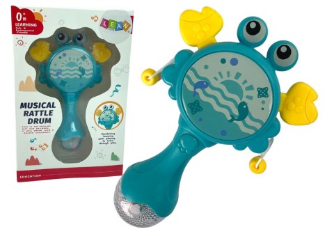 Bębenek Grzechotka Krab Dla Dzieci Światełka Melodie Niebieski LEAN Toys Bębenek Grzechotka Krab Dla Dzieci Światełka Melodie Niebieski LEAN Toys