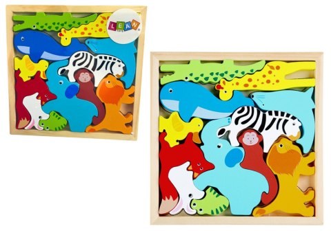 Drewniane Puzzle Zwierzęta Do Dopasowania Lew Królik LEAN Toys Drewniane Puzzle Zwierzęta Do Dopasowania Lew Królik LEAN Toys
