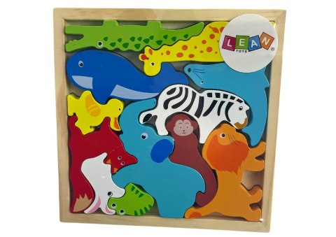 Drewniane Puzzle Zwierzęta Do Dopasowania Lew Królik LEAN Toys Drewniane Puzzle Zwierzęta Do Dopasowania Lew Królik LEAN Toys