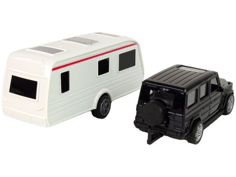 Zestaw Pojazdów Jeep Czarny Przyczepa Kempingowa Metalowe Elementy LEAN Toys Zestaw Pojazdów Jeep Czarny Przyczepa Kempingowa Metalowe Elementy LEAN Toys