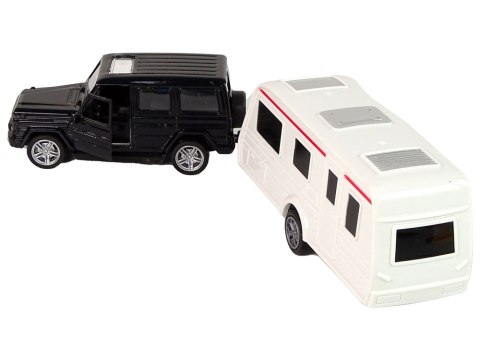 Zestaw Pojazdów Jeep Czarny Przyczepa Kempingowa Metalowe Elementy LEAN Toys Zestaw Pojazdów Jeep Czarny Przyczepa Kempingowa Metalowe Elementy LEAN Toys