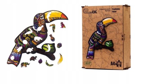 Puzzle Drewniane EKO 60 Tropikalny Tukan A4 PuzA4-01719 Marka niezdefiniowana