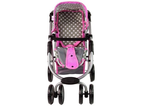Wózek Dla Lalek Spacerówka 2 w 1 Gondola Torba Różowy Gwiazdki Alice