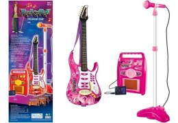 Gitara z Mikrofonem Strunami Wzmacniaczem Różowa LEAN Toys