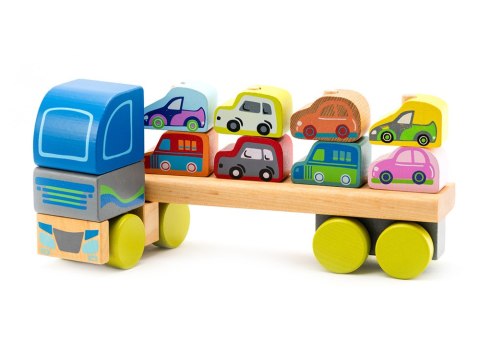 Drewniana Ciężarówka Tir Laweta z Samochodzikami Sorter LM-12 13418 LEAN Toys Drewniana Ciężarówka Tir Laweta z Samochodzikami Sorter LM-12 13418 LEAN Toys