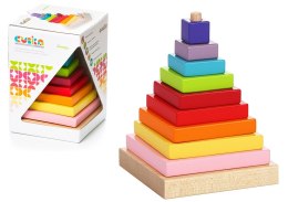 Drewniana Piramida Nakładanie Kolorowych Kwadratów 13357 LEAN Toys