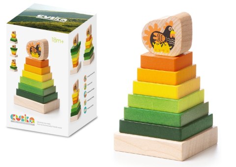 Drewniana Wieża Piramida Kura Nakładanie Kolorowych Kwadratów LD-15 15276 LEAN Toys