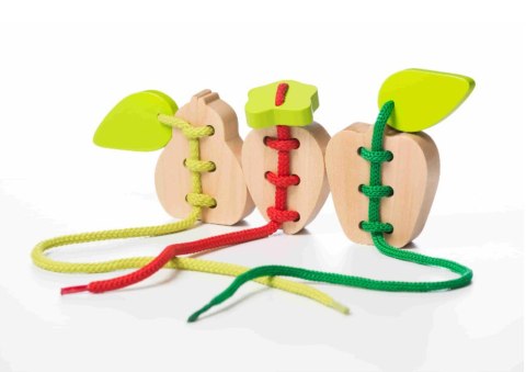 Drewniana Zabawka na sznurku Przeplatanka Owoce Gruszka Jabłko Truskawka 14811 LEAN Toys Drewniana Zabawka na sznurku Przeplatanka Owoce Gruszka Jabłko Truskawka 14811 LEAN Toys