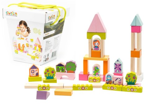 Drewniane Klocki Budowlane dla Dziewczynki Zamek Księżniczki Smok Książę 13906 LEAN Toys