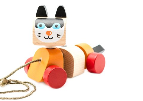 Drewniany Kot na sznurku Zabawka do ciągnięcia 13616 LEAN Toys Drewniany Kot na sznurku Zabawka do ciągnięcia 13616 LEAN Toys