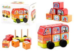 Drewniany Mini Bus Szczęśliwe Zwierzątka Sorter Klocki LM-10 13197 LEAN Toys