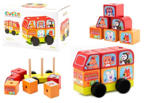 Drewniany Mini Bus Szczęśliwe Zwierzątka Sorter Klocki LM-10 13197 LEAN Toys