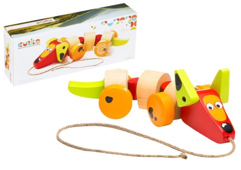 Drewniany Pies Jamnik na sznurku Zabawka do ciągnięcia 13623 LEAN Toys