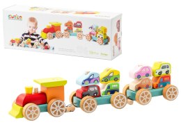 Drewniany Pociąg z Małymi Autkami Sorter Klocki 13999 LEAN Toys