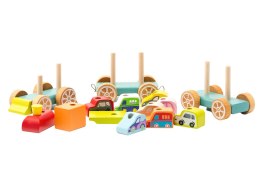 Drewniany Pociąg z Małymi Autkami Sorter Klocki 13999 LEAN Toys