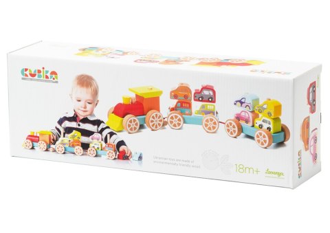 Drewniany Pociąg z Małymi Autkami Sorter Klocki 13999 LEAN Toys Drewniany Pociąg z Małymi Autkami Sorter Klocki 13999 LEAN Toys