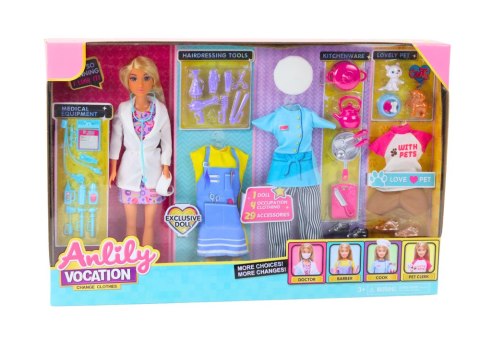 Lalka Anlily 4w1 Lekarz Fryzjer Kucharka Zwierzęta Ubrania Akcesoria LEAN Toys Lalka Anlily 4w1 Lekarz Fryzjer Kucharka Zwierzęta Ubrania Akcesoria LEAN Toys