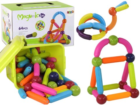 Duży Zestaw Klocków Magnetycznych W Kuferku 64 Elementy LEAN Toys Duży Zestaw Klocków Magnetycznych W Kuferku 64 Elementy LEAN Toys