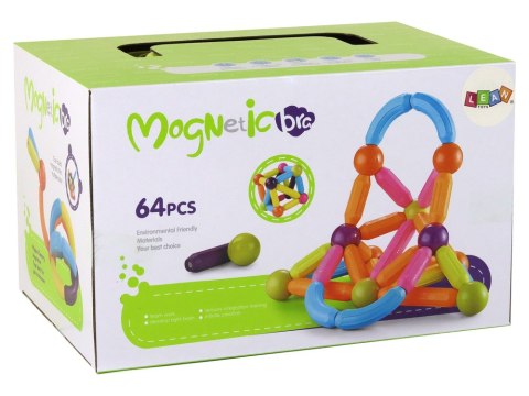 Duży Zestaw Klocków Magnetycznych W Kuferku 64 Elementy LEAN Toys Duży Zestaw Klocków Magnetycznych W Kuferku 64 Elementy LEAN Toys