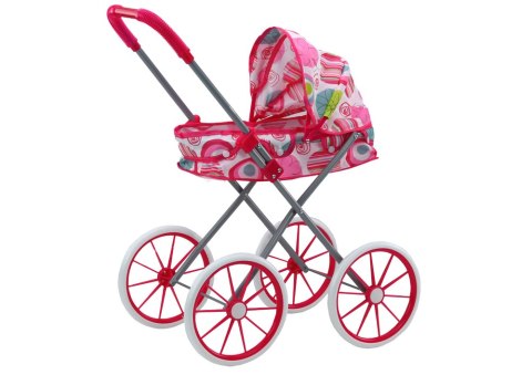 Wózek Dla Lalek Duże Koła Składany Różowy Wzorki LEAN Toys Wózek Dla Lalek Duże Koła Składany Różowy Wzorki LEAN Toys