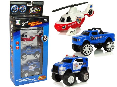 Zestaw Pojazdów Policja Helikopter Straż Monster LEAN Toys