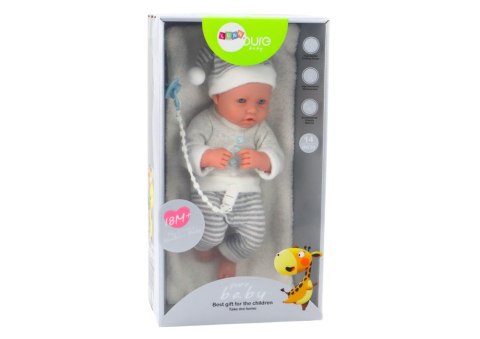 Lalka Bobas w Biało-Szarym Ubranku W Paski Czapeczka Smoczek Kołderka LEAN Toys Lalka Bobas w Biało-Szarym Ubranku W Paski Czapeczka Smoczek Kołderka LEAN Toys