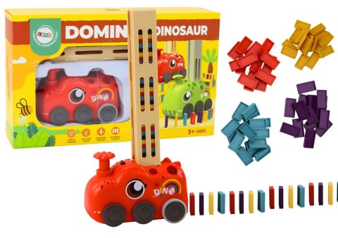 Autko Czerwony Dinozaur na Baterie Układające Kolorowe Domino 4 Kolory Klocków LEAN Toys Autko Czerwony Dinozaur na Baterie Układające Kolorowe Domino 4 Kolory Klocków LEAN Toys