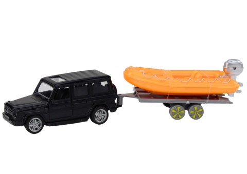 Auto Terenowe Czarne z Przyczepą Łódź Pomarańczowa LEAN Toys Auto Terenowe Czarne z Przyczepą Łódź Pomarańczowa LEAN Toys