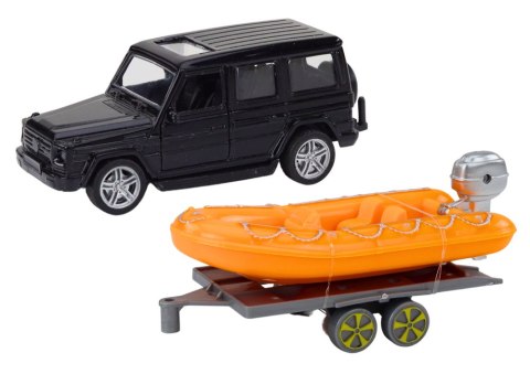 Auto Terenowe Czarne z Przyczepą Łódź Pomarańczowa LEAN Toys Auto Terenowe Czarne z Przyczepą Łódź Pomarańczowa LEAN Toys