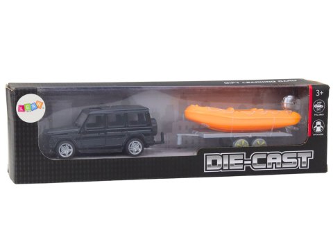 Auto Terenowe Czarne z Przyczepą Łódź Pomarańczowa LEAN Toys Auto Terenowe Czarne z Przyczepą Łódź Pomarańczowa LEAN Toys