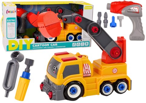 Ciężarówka Z Dźwigiem Kreskówkowa Do Rozkręcania DIY Pomarańczowy LEAN Toys Ciężarówka Z Dźwigiem Kreskówkowa Do Rozkręcania DIY Pomarańczowy LEAN Toys
