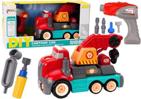 Ciężarówka Z Hakiem Kreskówkowa Do Rozkręcania DIY Czerwony Dźwig LEAN Toys Ciężarówka Z Hakiem Kreskówkowa Do Rozkręcania DIY Czerwony Dźwig LEAN Toys