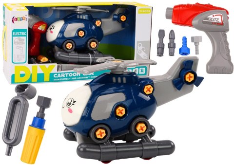 Helikopter Kreskówkowy Do Skręcania DIY Niebieski LEAN Toys Helikopter Kreskówkowy Do Skręcania DIY Niebieski LEAN Toys