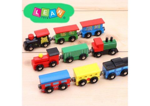 Zestaw Drewniane Pociągi Wagony Na Magnes Organizer 9 Szt LEAN Toys Zestaw Drewniane Pociągi Wagony Na Magnes Organizer 9 Szt LEAN Toys