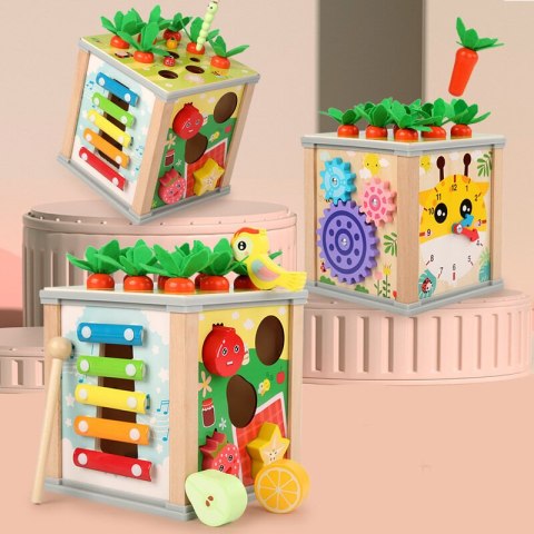 Drewniana Kostka Edukacyjna Sorter 5W1 Układanka Skrzynka Klocki LEAN Toys