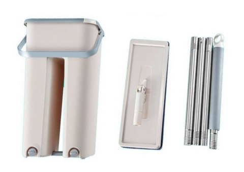 Mop Płaski Wyciskany Z Wiadrem Dwukomorowym 2 Wkłady Z Mikrofibry LEAN