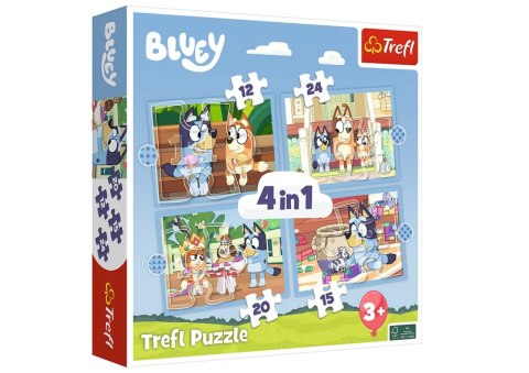 Puzzle - 4w1 (12, 15, 20, 24) - Bluey i jego świat - Trefl 34637 Trefl Puzzle