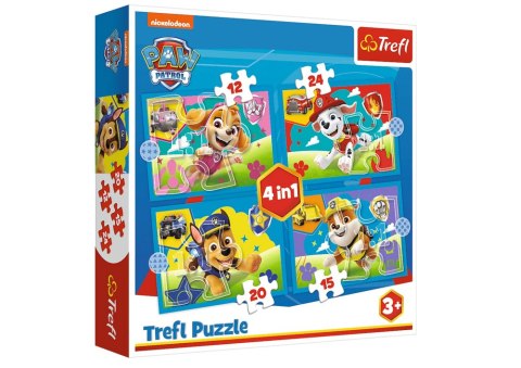 Puzzle - 4w1 (12, 15, 20, 24) - Biegnące Pieski - Psi Patrol - Trefl 34628 Trefl Puzzle