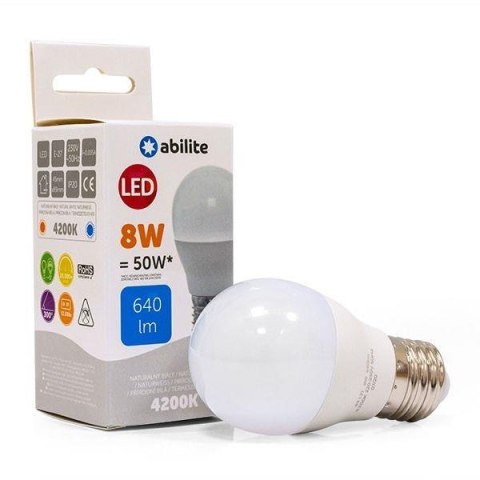 Żarówka LED Abilite kulka mleczna b.neutralna E27 8W/230V 640lm G45 Inni producenci