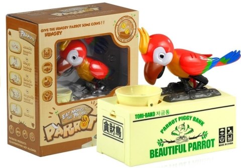 Skarbonka Papuga Zjada Monety Nauka Oszczędzania Czerwona LEAN Toys