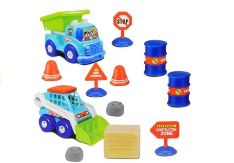 Zestaw Pojazdów Budowlany do Rozkręcania Wkrętarka Klucze Znaki Drogowe LEAN Toys