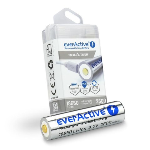 Akumulatorek 18650 everActive 3,7V Li-ion 2600mAh micro USB z zabezpieczeniem BOX Everactive