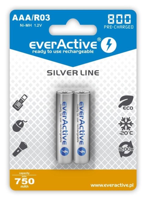 Akumulatorki AAA/R03 everActive Silver Line 800 mAh 2 sztuki Everactive