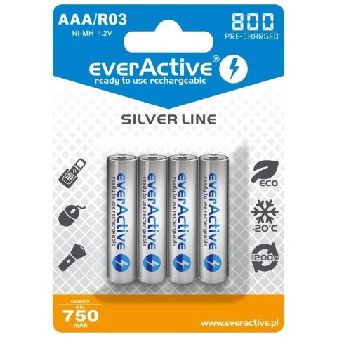 Akumulatorki AAA/R03 everActive Silver Line 800 mAh 4 sztuki Everactive Akumulatorki AAA/R03 everActive Silver Line 800 mAh 4 sztuki Everactive