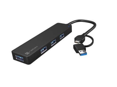 Hub USB Natec Mayfly 4xUSB 3.0 czarny USB-C + Adapter USB-A Natec