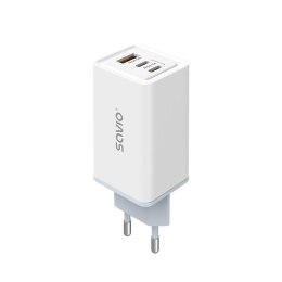 Ładowarka sieciowa 65W Savio GaN LA-07 z kablem USB-A- USB typ C 1 m, biała Savio