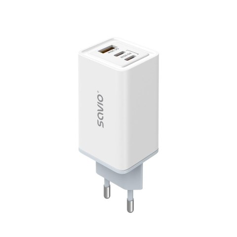 Ładowarka sieciowa 65W Savio GaN LA-07 z kablem typu C-USB typ C 100W 1 m, biała Savio Ładowarka sieciowa 65W Savio GaN LA-07 z kablem typu C-USB typ C 100W 1 m, biała Savio