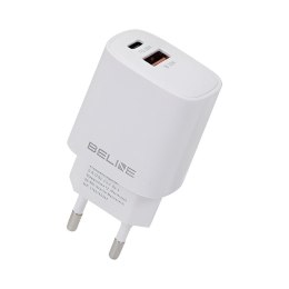 Ładowarka sieciowa Beline 30W 1xUSB-C + 1xUSB GaN PD 3.0 QC 3.0 bez kabla - biała Beline
