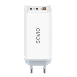 Ładowarka sieciowa GaN Savio LA-07, 1 x USB-A, 2 x USB-C, QC 4,0+, PD 3.0, 65W, biała Savio