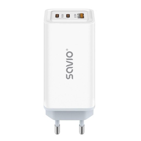 Ładowarka sieciowa GaN Savio LA-07, 1 x USB-A, 2 x USB-C, QC 4,0+, PD 3.0, 65W, biała Savio Ładowarka sieciowa GaN Savio LA-07, 1 x USB-A, 2 x USB-C, QC 4,0+, PD 3.0, 65W, biała Savio